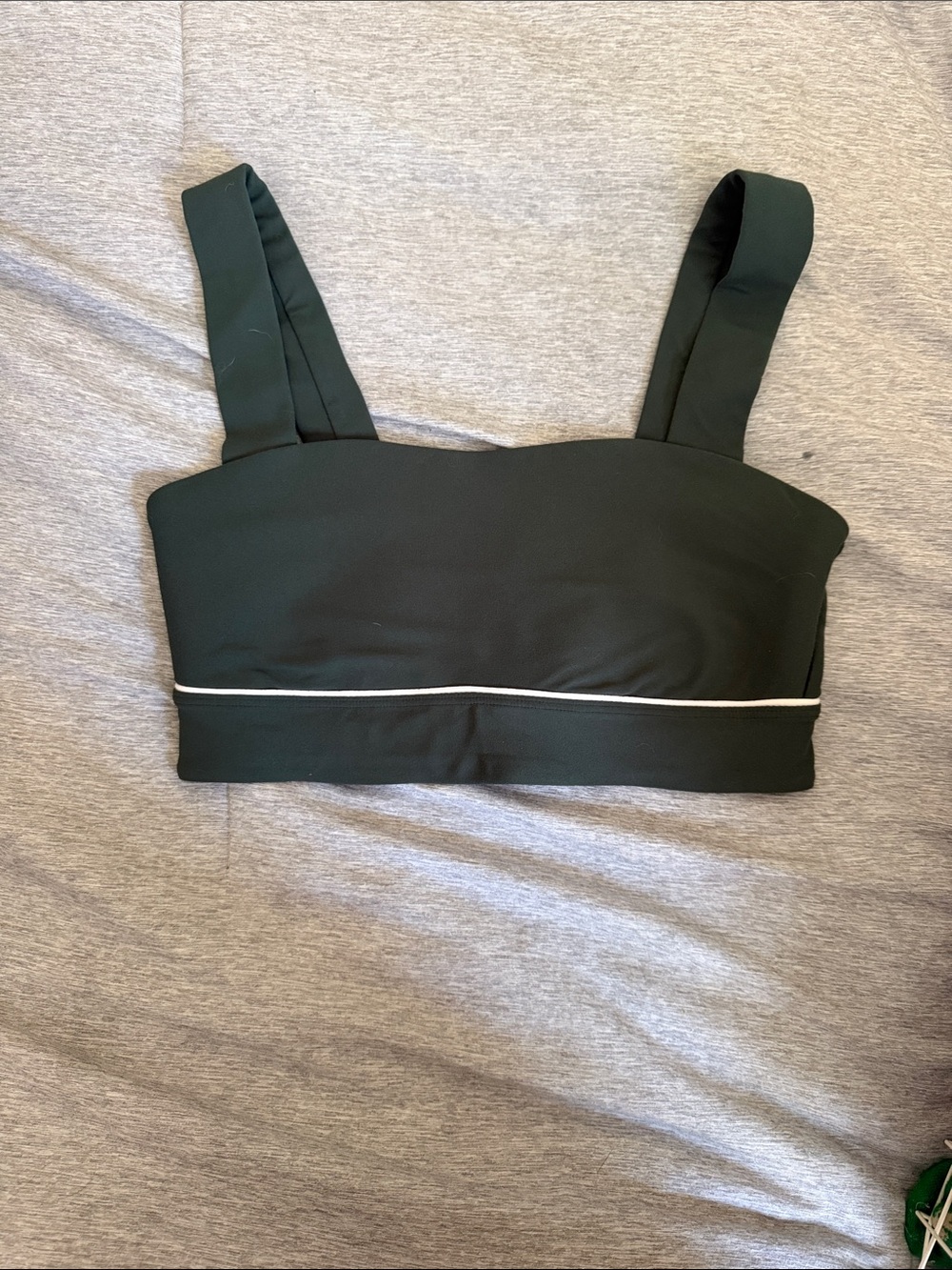 Square Neck Sports Bra with Contrast Piping - Dark Green